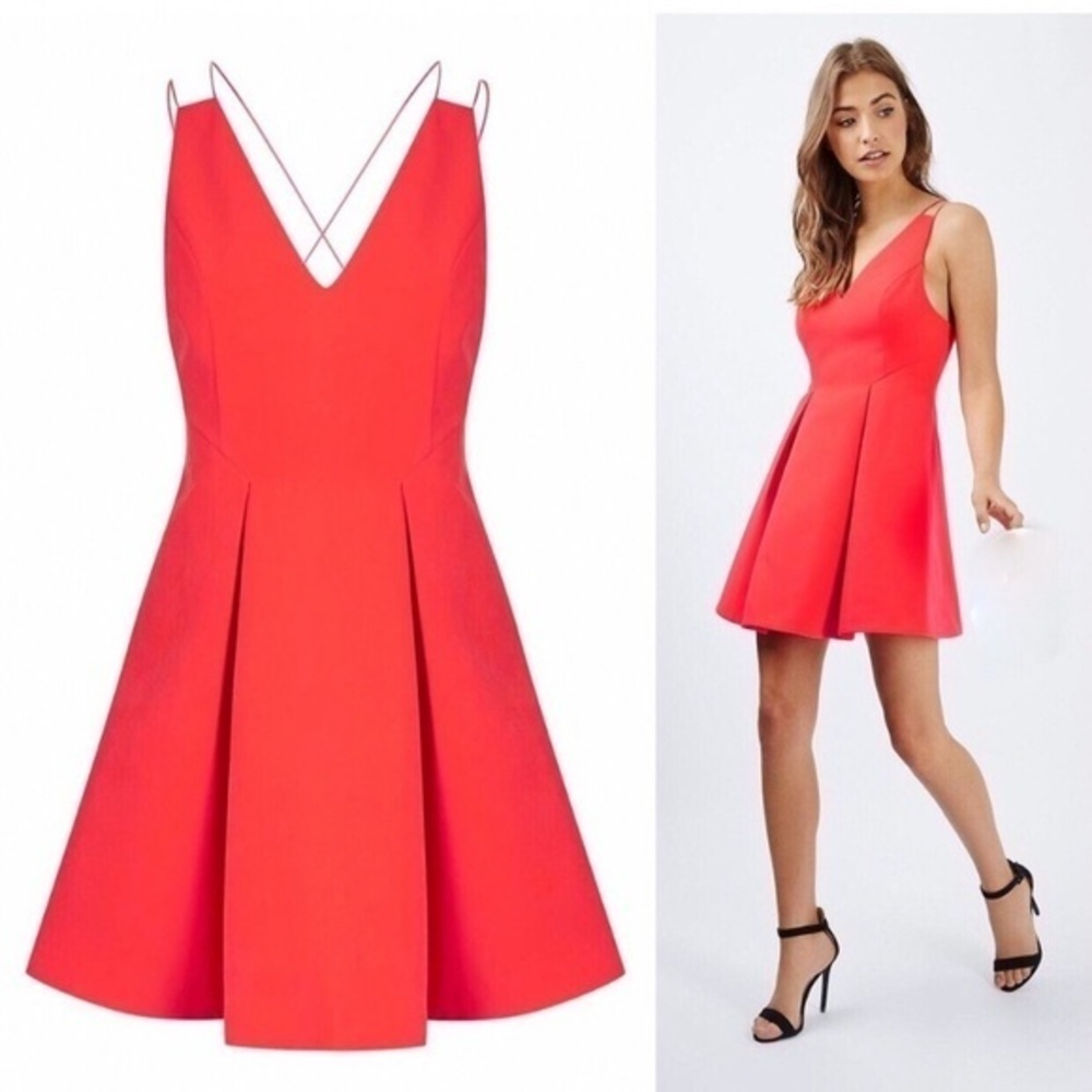 Topshop Strappy Bonded Mini Cocktail Dress Coral